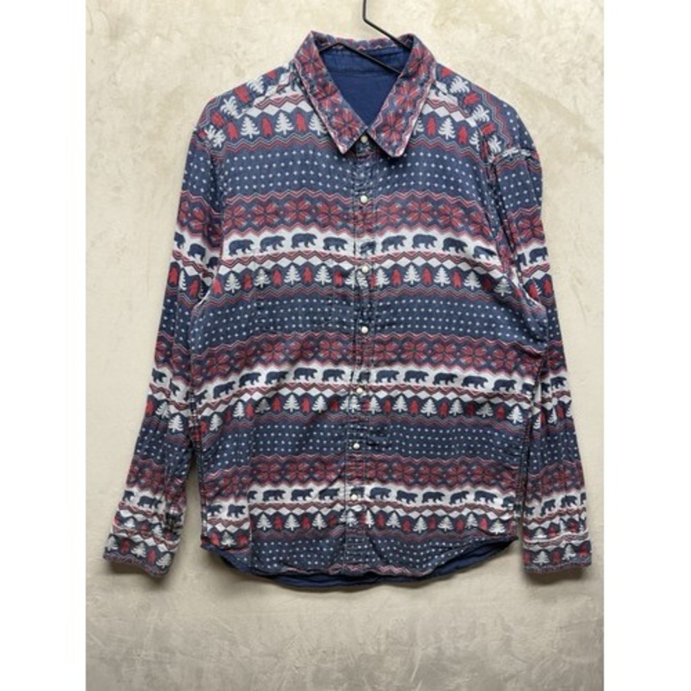 Chubbies Reversible Shirt Mens Large Pearl Snap Button Up Long Sleeve Fair Isle